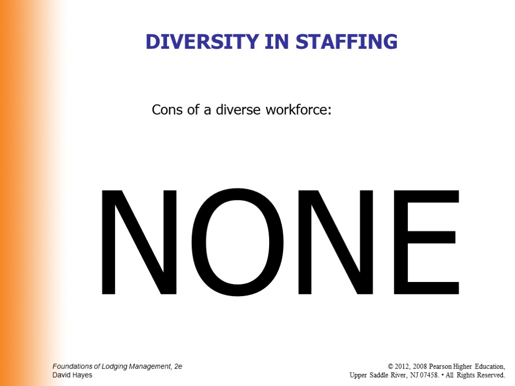 Cons of a diverse workforce: NONE DIVERSITY IN STAFFING